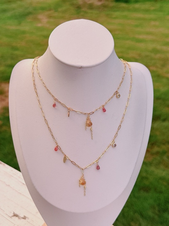 Rosee Jewelry - 26X486 Handmade Citrine Spinel Stainless Steel Necklace 16+2”